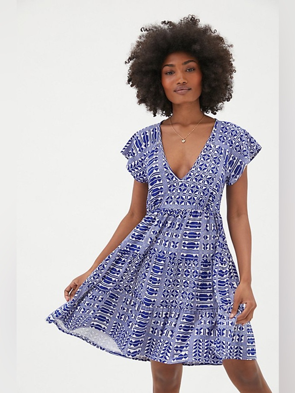 Urban Outfitters Women’s Julia Tiered Frock Mini Dress Size XS Blue And White